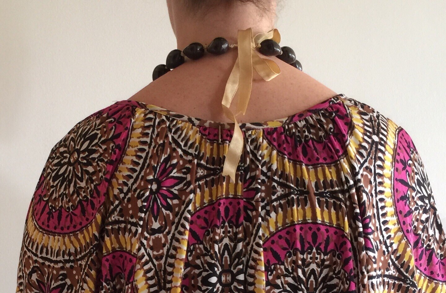 Kukui Hawaiian Lei Brown Necklace on Beige Ribbon from Hawaii