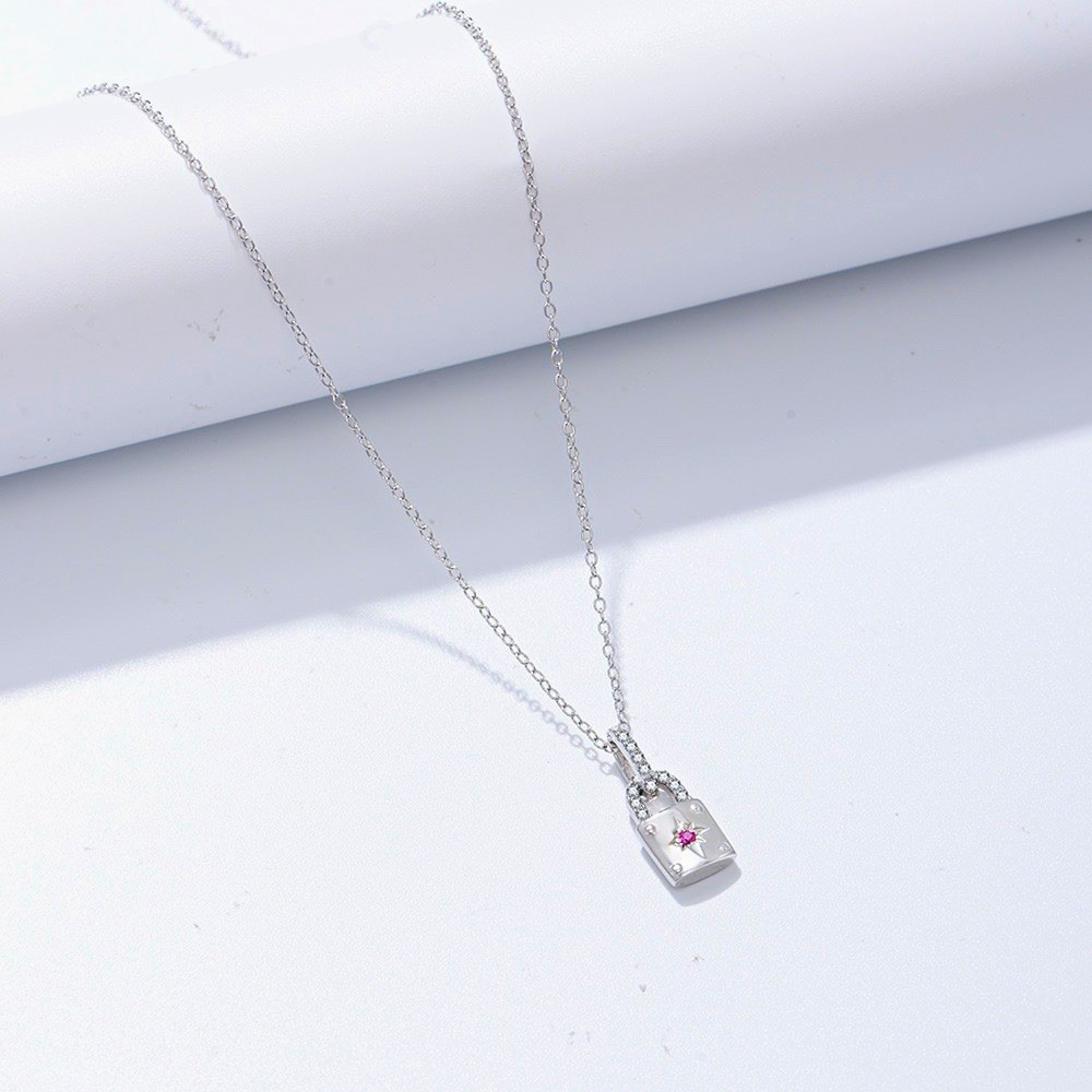 S925 Sterling Silver Dainty Lock Necklace for Women – Minimalist CZ Lock Pendant