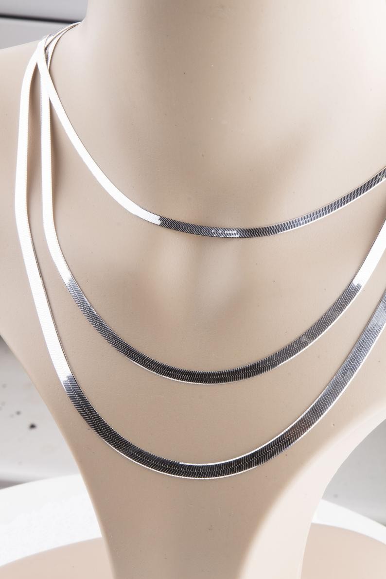 18K Gold Filled Herringbone Chain Necklace 16″/18″/20″/22″/24″ *2/3/4mm/5mm Wide