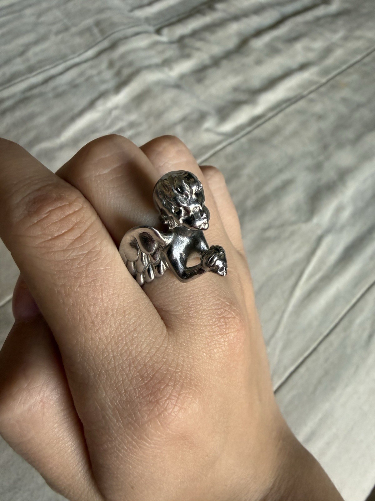 hard jewelry solid Stainless Steel Angel of Death Ring Size 7