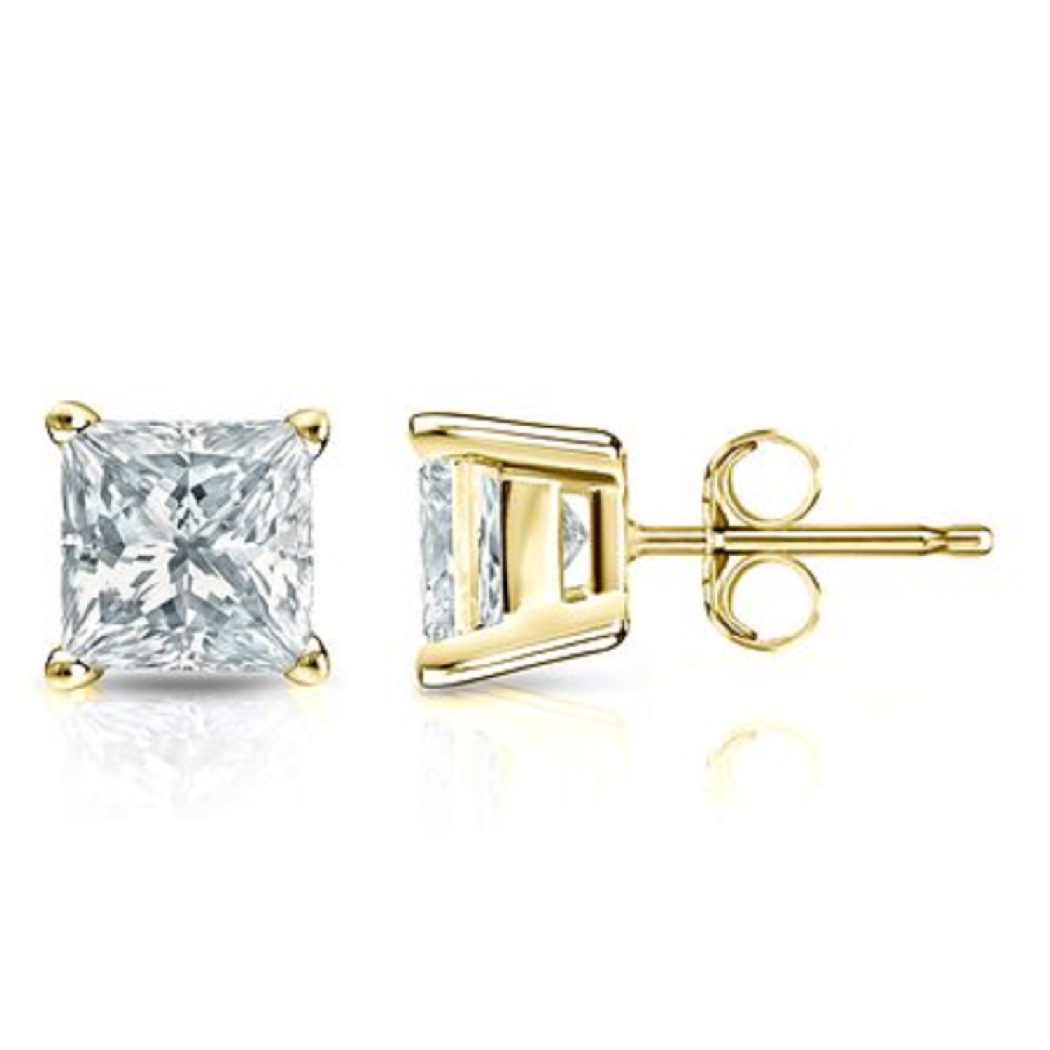 Solid Sterling Silver Basket Set CZ Stud Earrings PRINCESS SQUARE CUBIC ZERCONIA