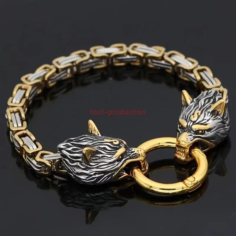 Viking Wolf Head Mjolnir Necklace Bracelet Set Norse Thor Hammer Jewelry