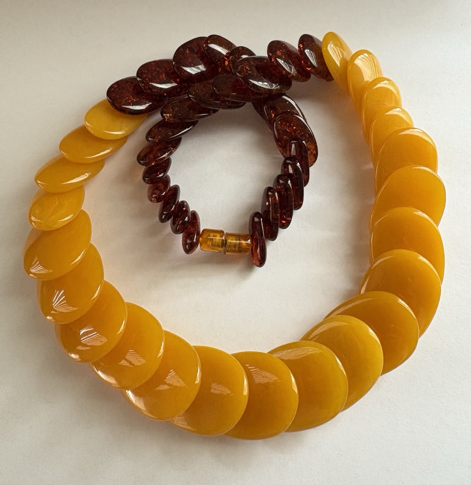 Baltic Amber & Egg Yolk Yellow Color Beaded Disc Necklace