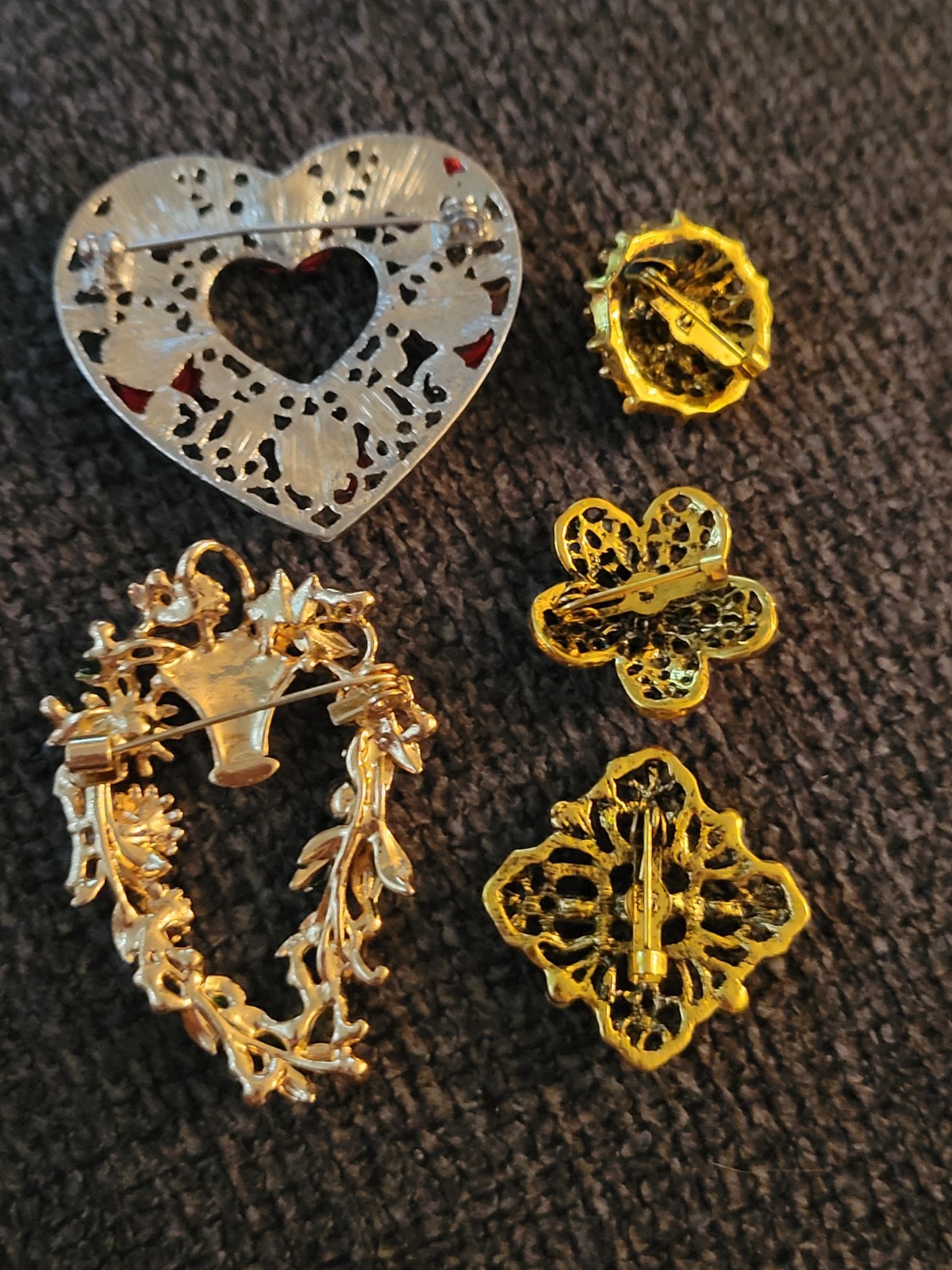 Multicolor Rhinestone Flower Heart Brooch Lot All Occasion Jewelry Lot CA E207