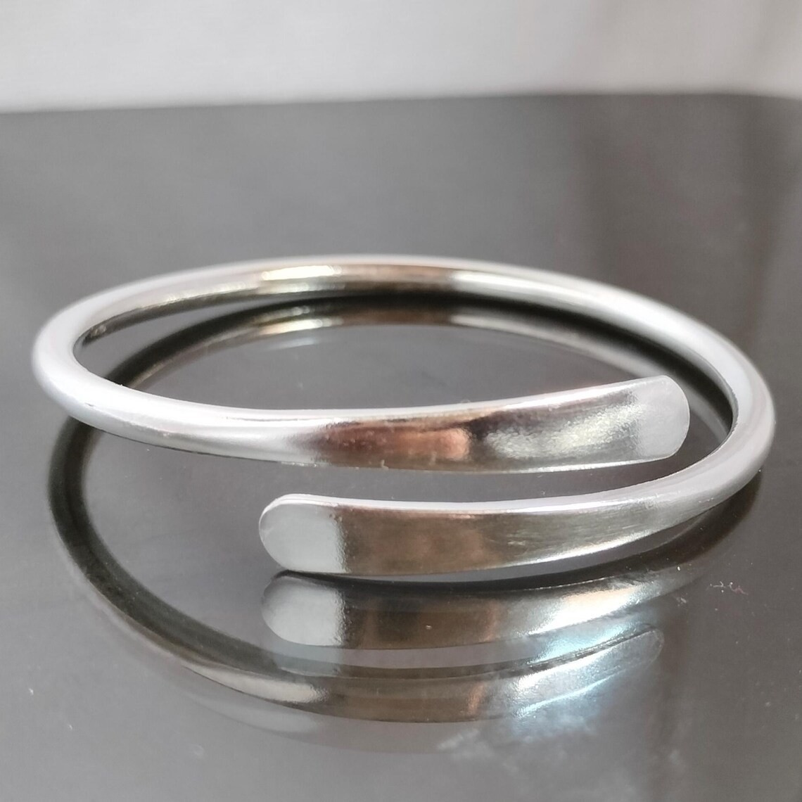 Minimalist 925 Sterling Silver Bypass Bangle, Adjustable Open Cuff Bracelet