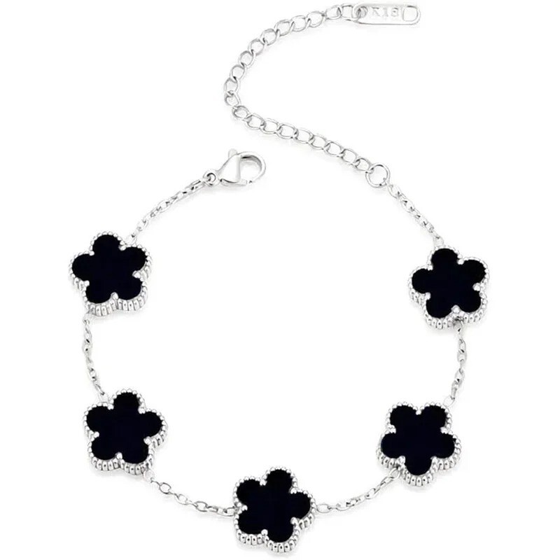 14K Gold Plated Five-leaf Clover Link Bracelets White BlackBlue Gold Red Green