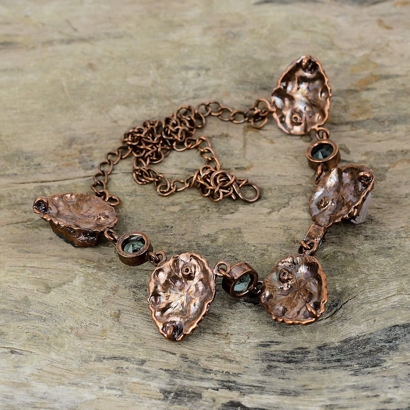Rose Quartz Rough Copper Gift Electroformed Chain Adjustable Necklace 18.0″
