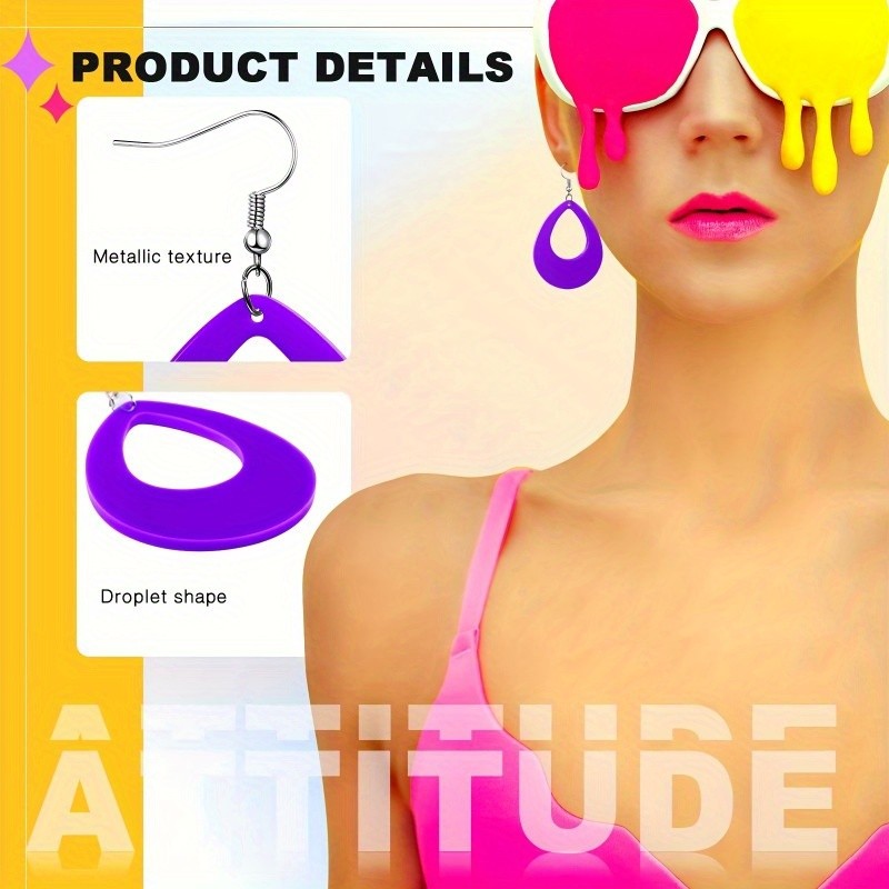 6 Pairs of Neon-themed Party Pendant Earrings, Teardrop-shaped Earrings