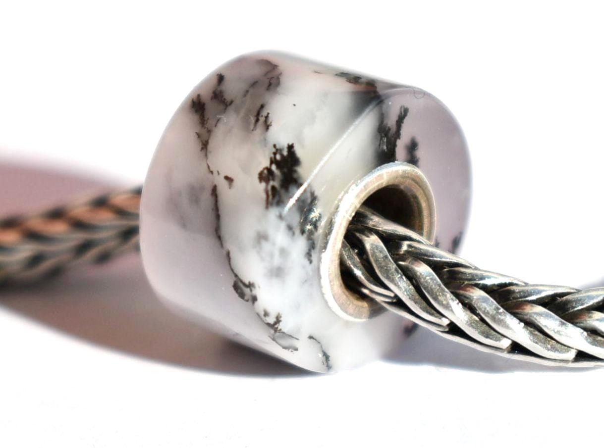Dendritic Agate wheel charm bead 12.7mm, full silver core for European bracelet