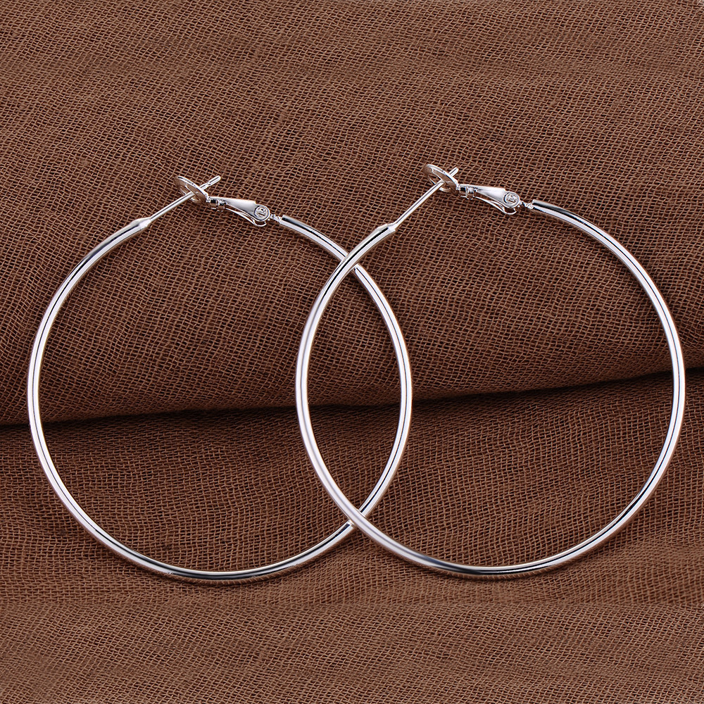 Womens 925 Sterling Silver Elegant 50mm/2 Inches Large Round Thin Hoop Earrings