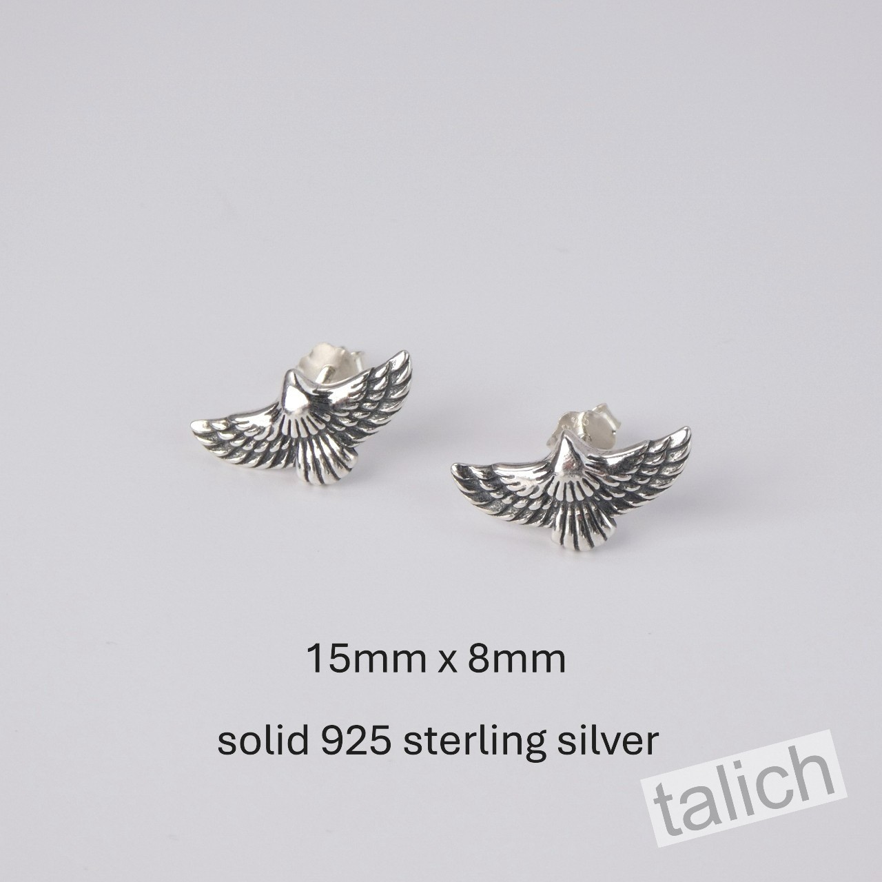 Shiny 925 Sterling Silver Open Wing Eagle Small Stud Earrings Boho Unique Gift