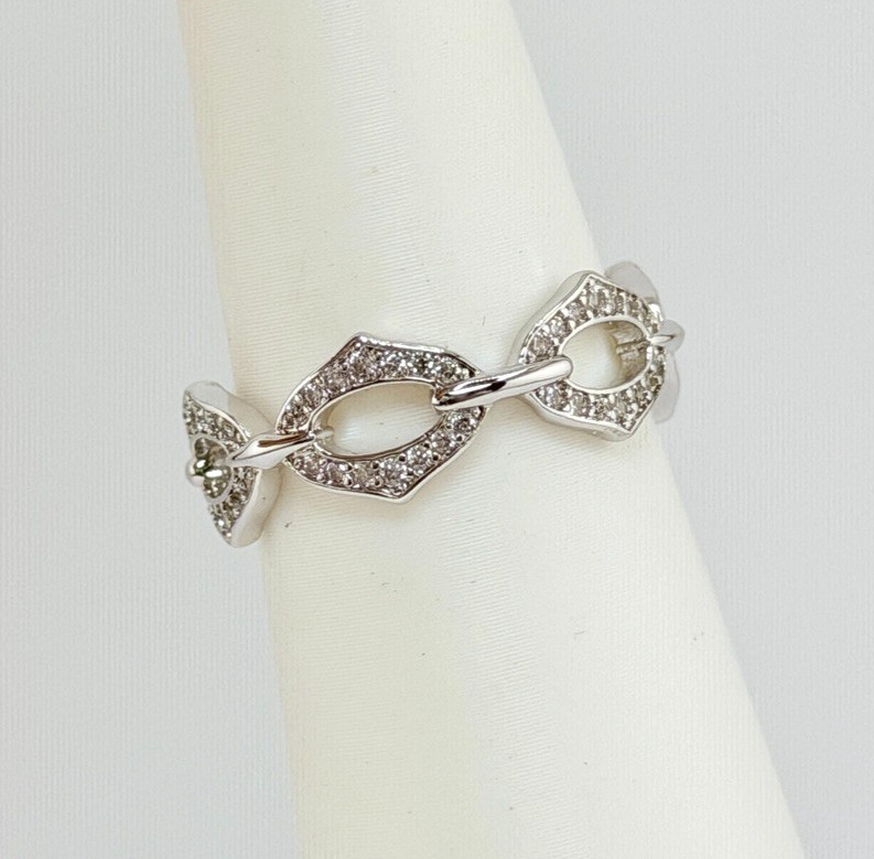 Bomb Party Link Ring Size 8 Clear CZ on Rhodium (No Bag)