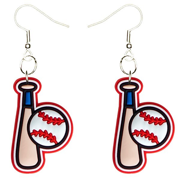 Baseball Earrings Handmade Hypoallergenic Silver Plated Fishhooks