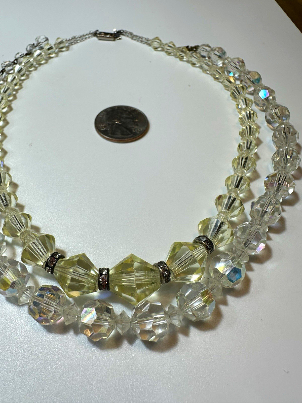 Laguna Signed Clear Faceted Crystal Double Strand Collar Box Clasp