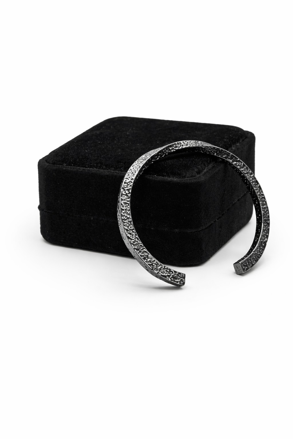 Men’s Open Cuff Bracelet Adjustable Silver Tone Textured Minimalist Bangle
