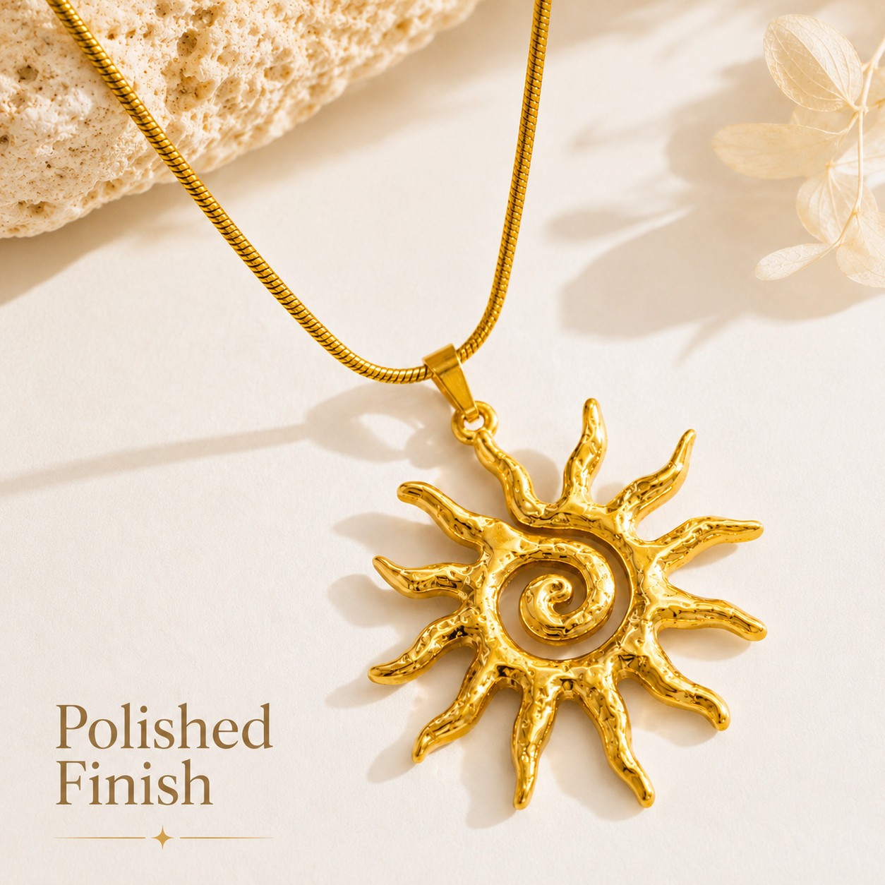 Gold Spiral Sun Necklace Stainless Steel Boho Celestial Pendant Women Jewelry