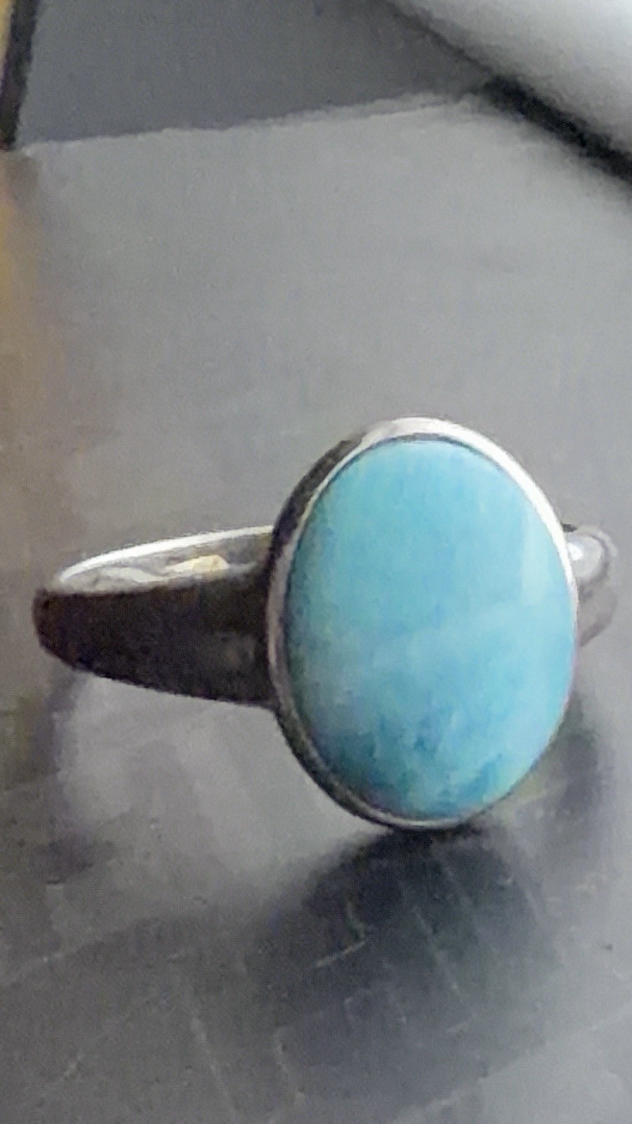 Marahlago 900 Silver Oval Blue Larimar Bezel Set Band Ring Size 10
