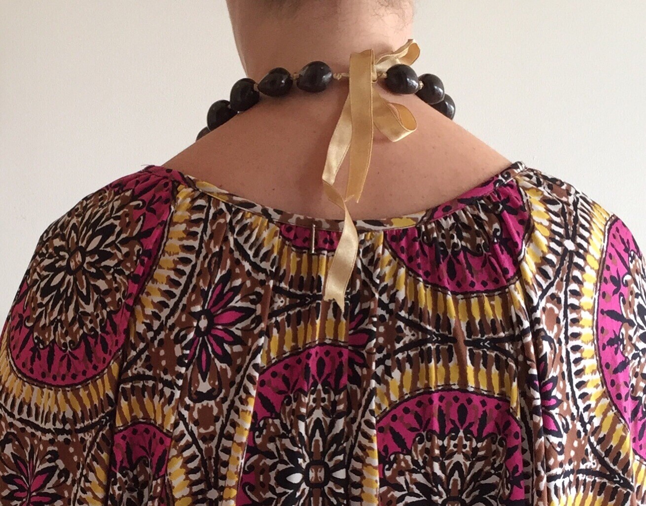 Kukui Hawaiian Lei Brown Necklace on Beige Ribbon from Hawaii