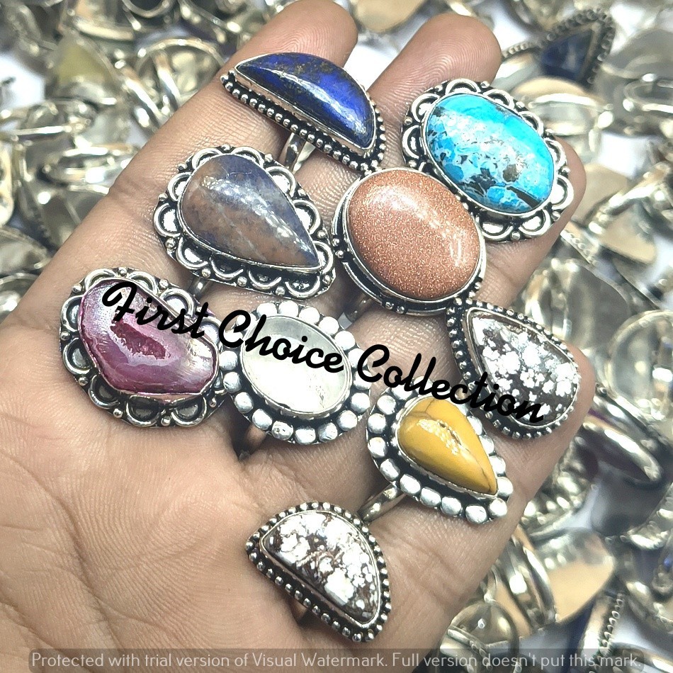 Best Buy Turquoise & Mix Gemstone 925 Sterling Silver Plated Rings Lot Jewellery