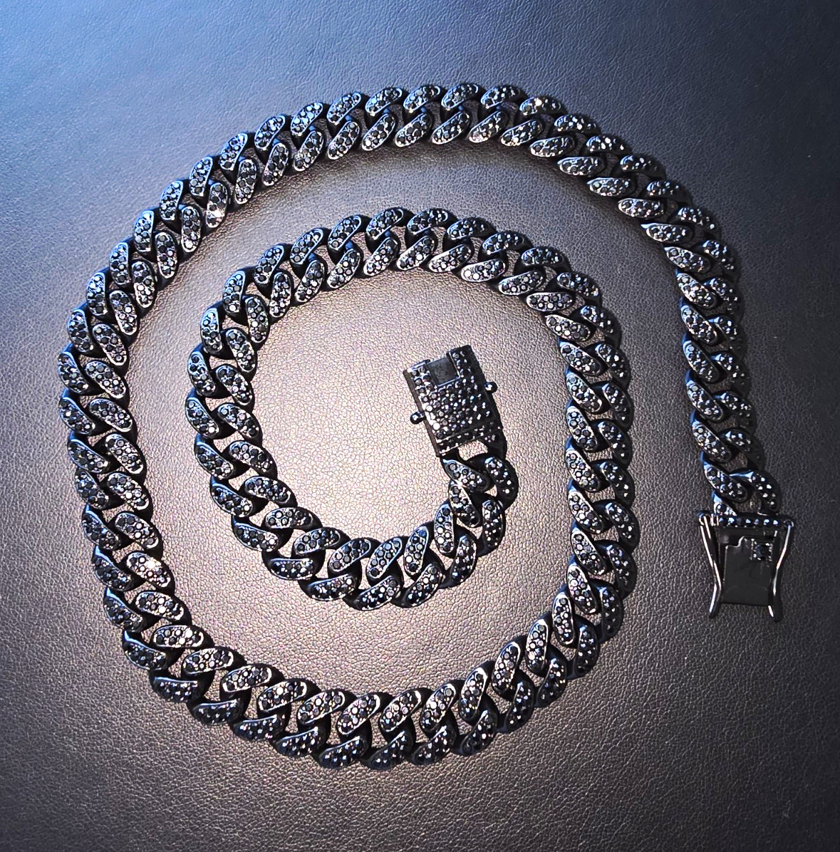 Moissanite Iced Out Cuban Link Chain BLACK Box Clasp