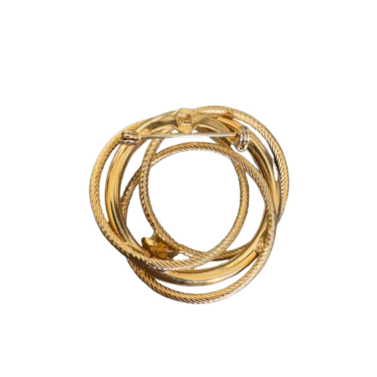Vintage Gold Tone Interlocked Rings Brooch Single Pearl Unsigned