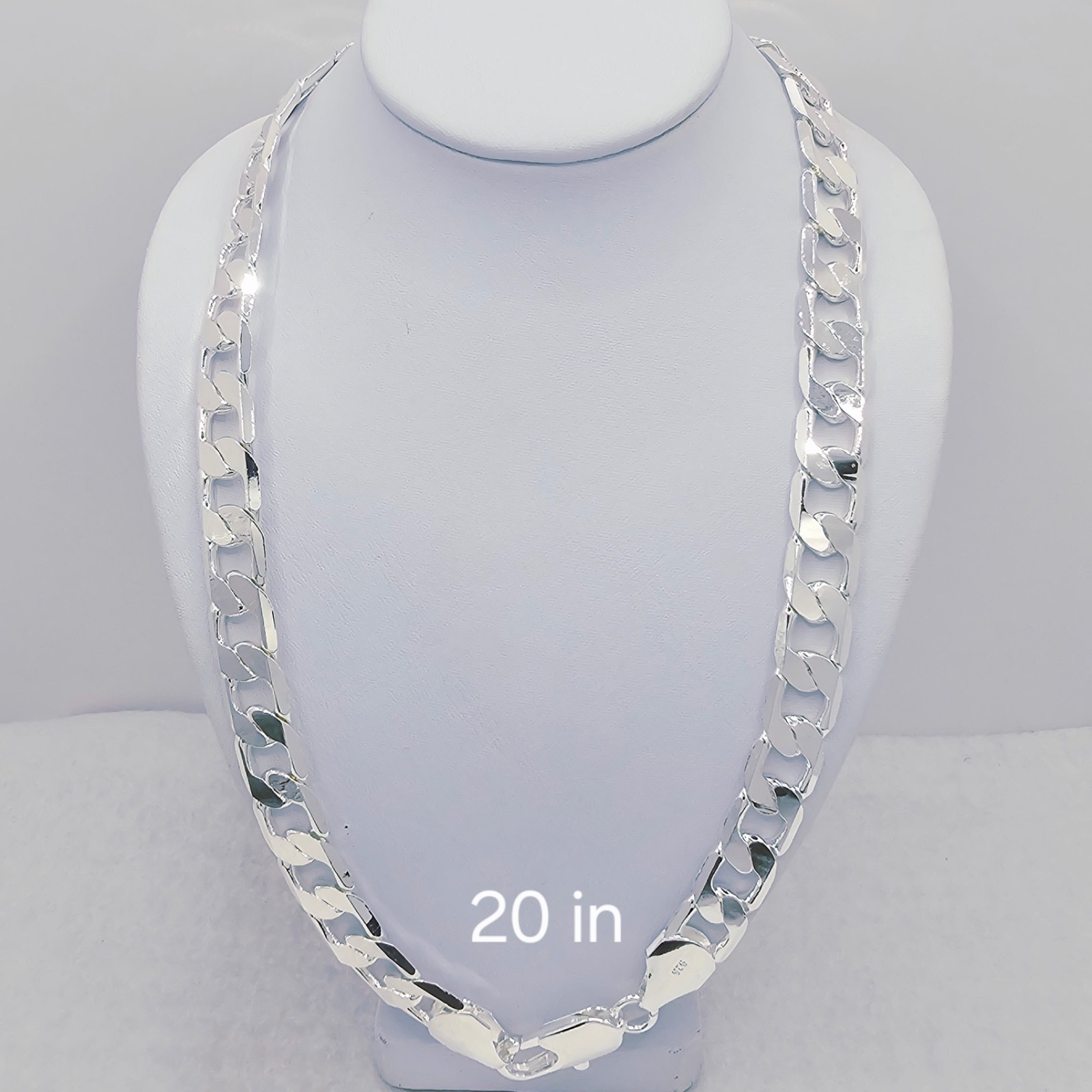 925 Sterling Silver 12MM Flat Curb Cuban Link Chain Lobster Clasp For Men/Women