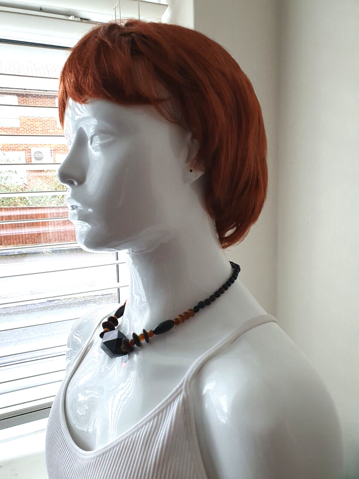 Vintage Artisan Black Orange Chunky Acrylic Beaded Boho Festival Necklace