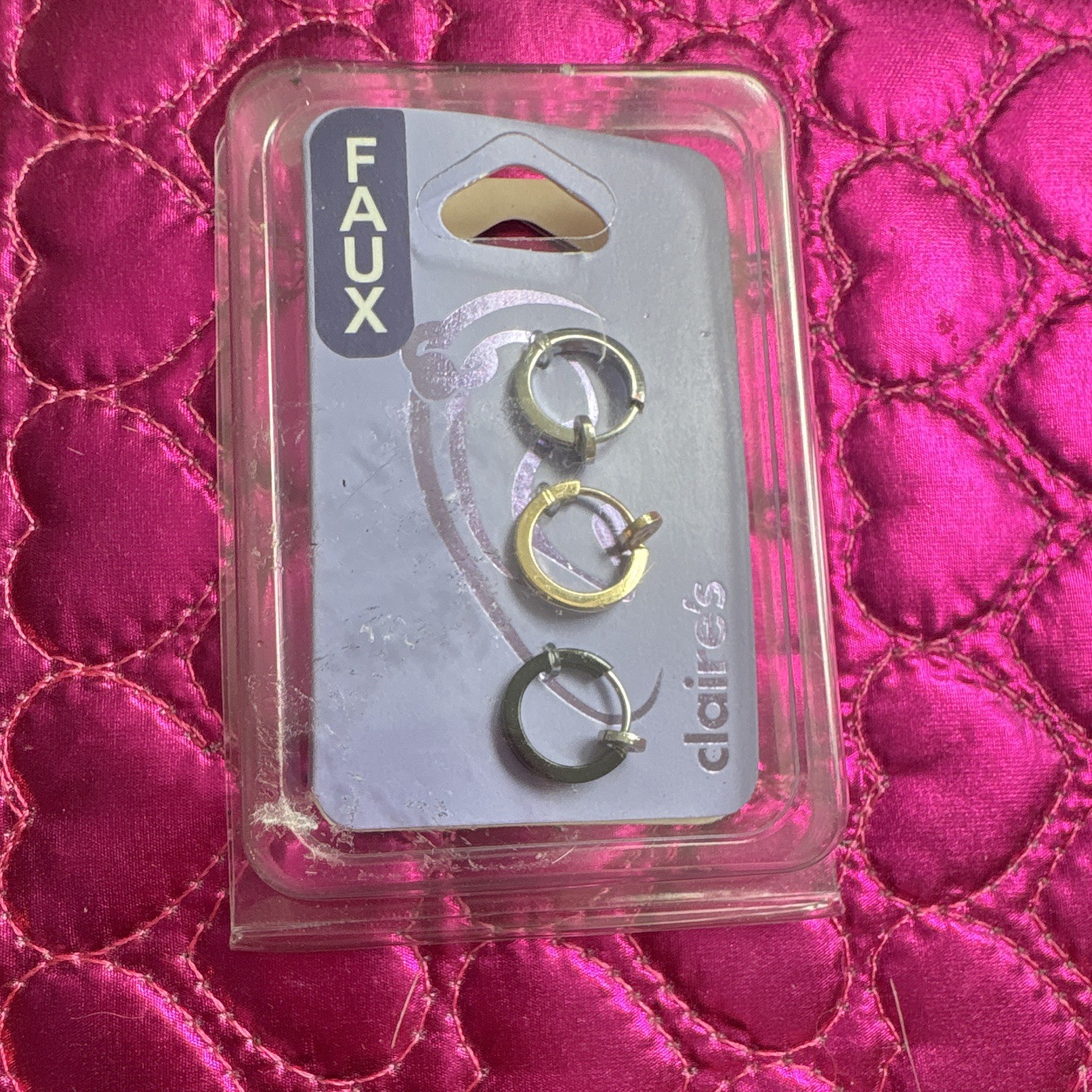 Claire’s Faux Multicolor Huggie Hoop Earrings Set, 3 Pairs, Hinged Metal