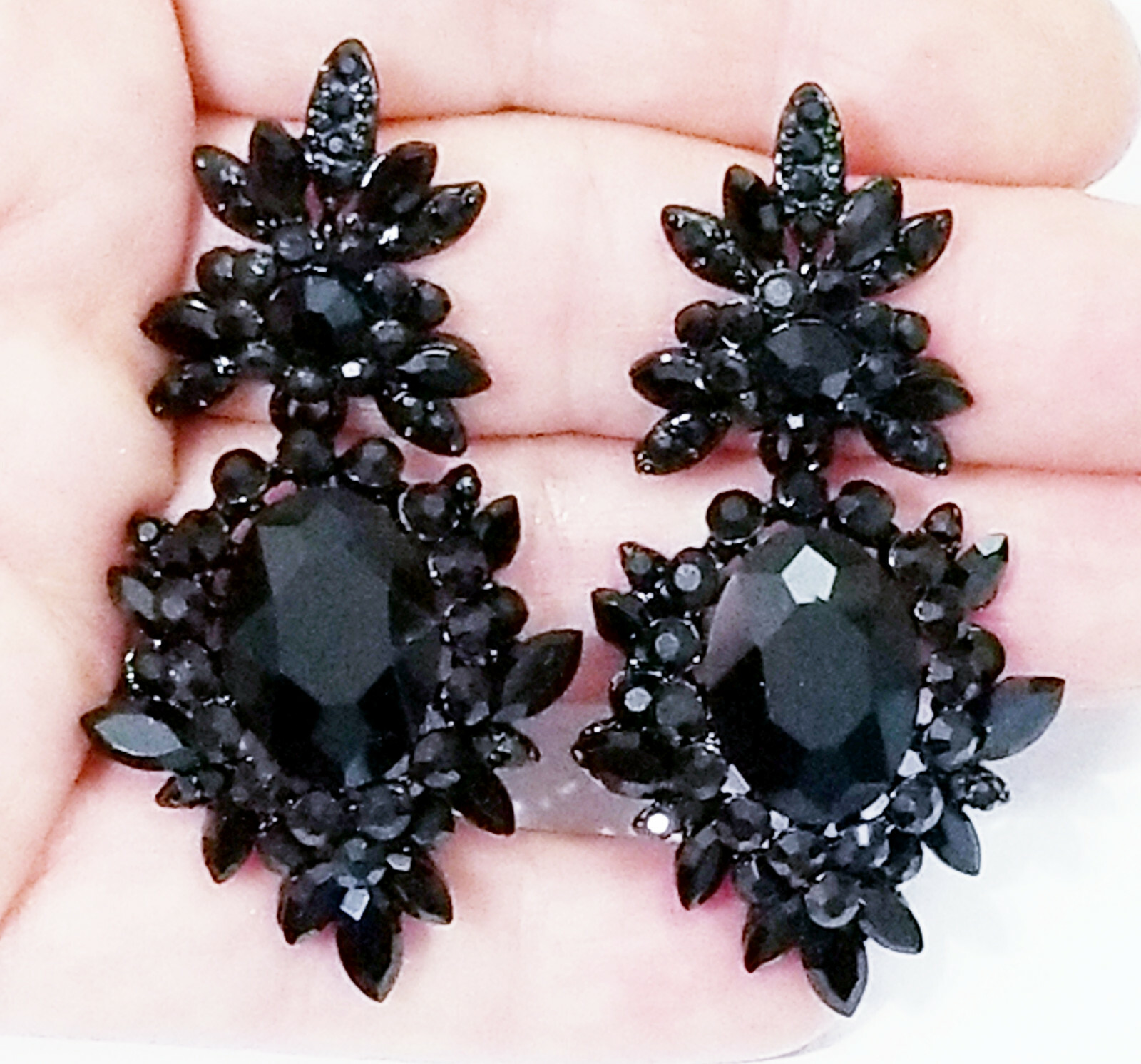 Chandelier Drop Earrings Rhinestone Bridal Jewelry Pageant 2.2 in Black