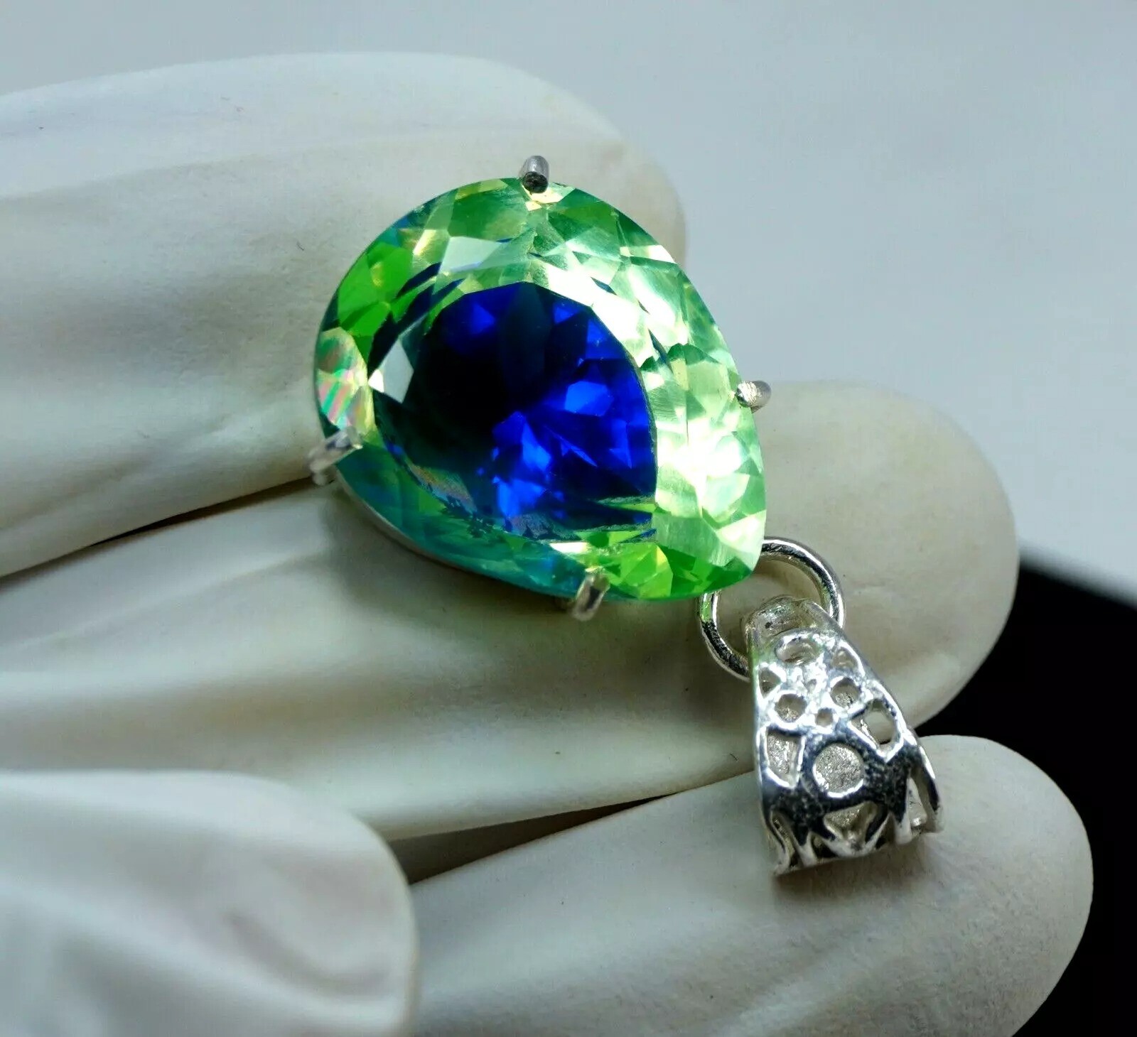 35.26 Ct Natural Bi-Color Pitambari Sapphire Pear 925 Silver Pendant Gemstone