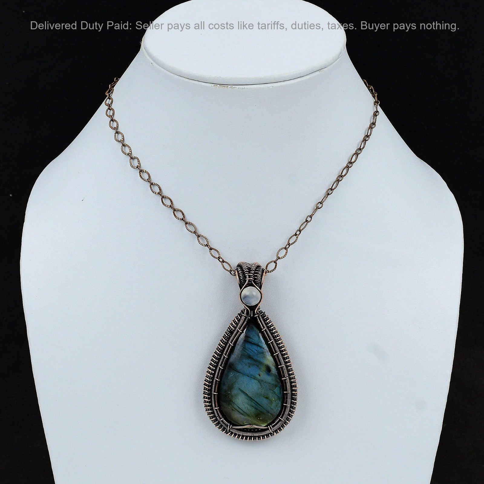 Copper Labradorite Stone Rainbow Moonstone Daughter Wedding Wire Wrapped Pendant