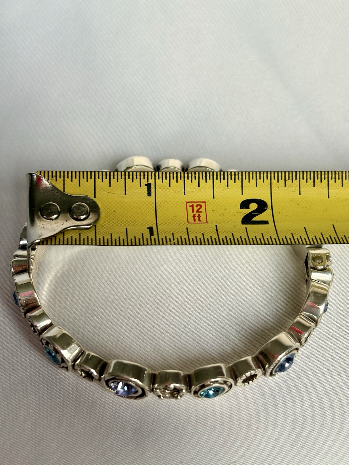 Brighton Halo Burst Hinged Bangle Bracelet Silver Plated Blue Purple Stones 2.5″
