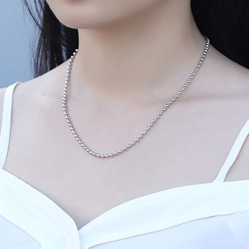Silvery Stunning 1.6mm Thin Beaded Chain Necklace W-clasp 45 cm / 17.7 in