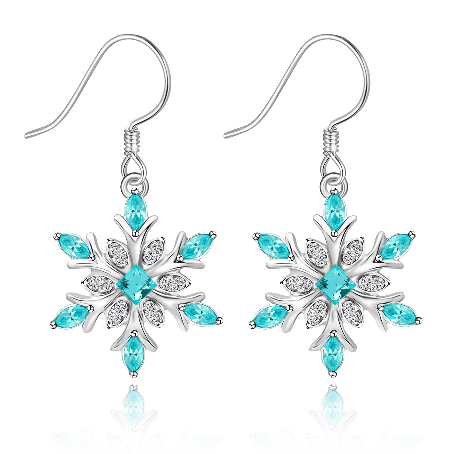 Romantic Snowflake Pendant Necklace & Earrings – Sky Blue Crystal Zirconia Gift