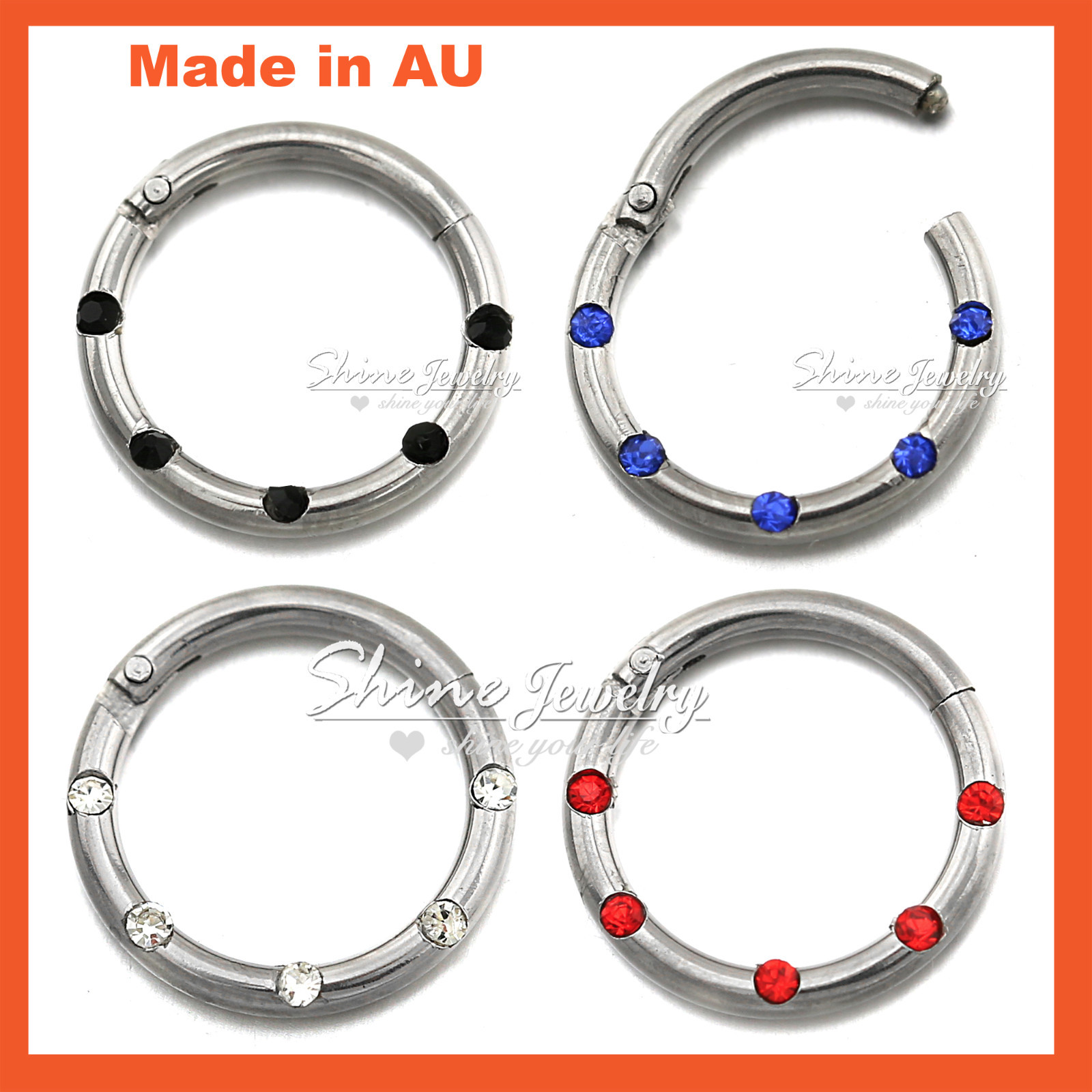 Titanium Seamless Segment Hinged Hoop Clicker Septum Lip Ear Nose Ring Piercing