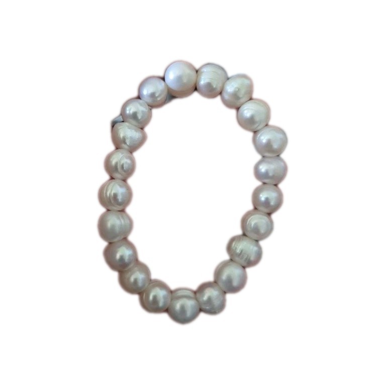 Fresh Water Pearl Bracelet Ringed Potato Round 7.8-10.2mm Pearls 8″ Length