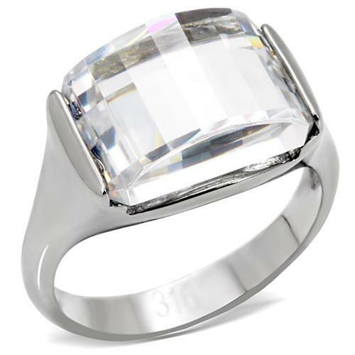 TK100 – High polished (no plating) Stainless Steel Ring with AAA Grade CZ in