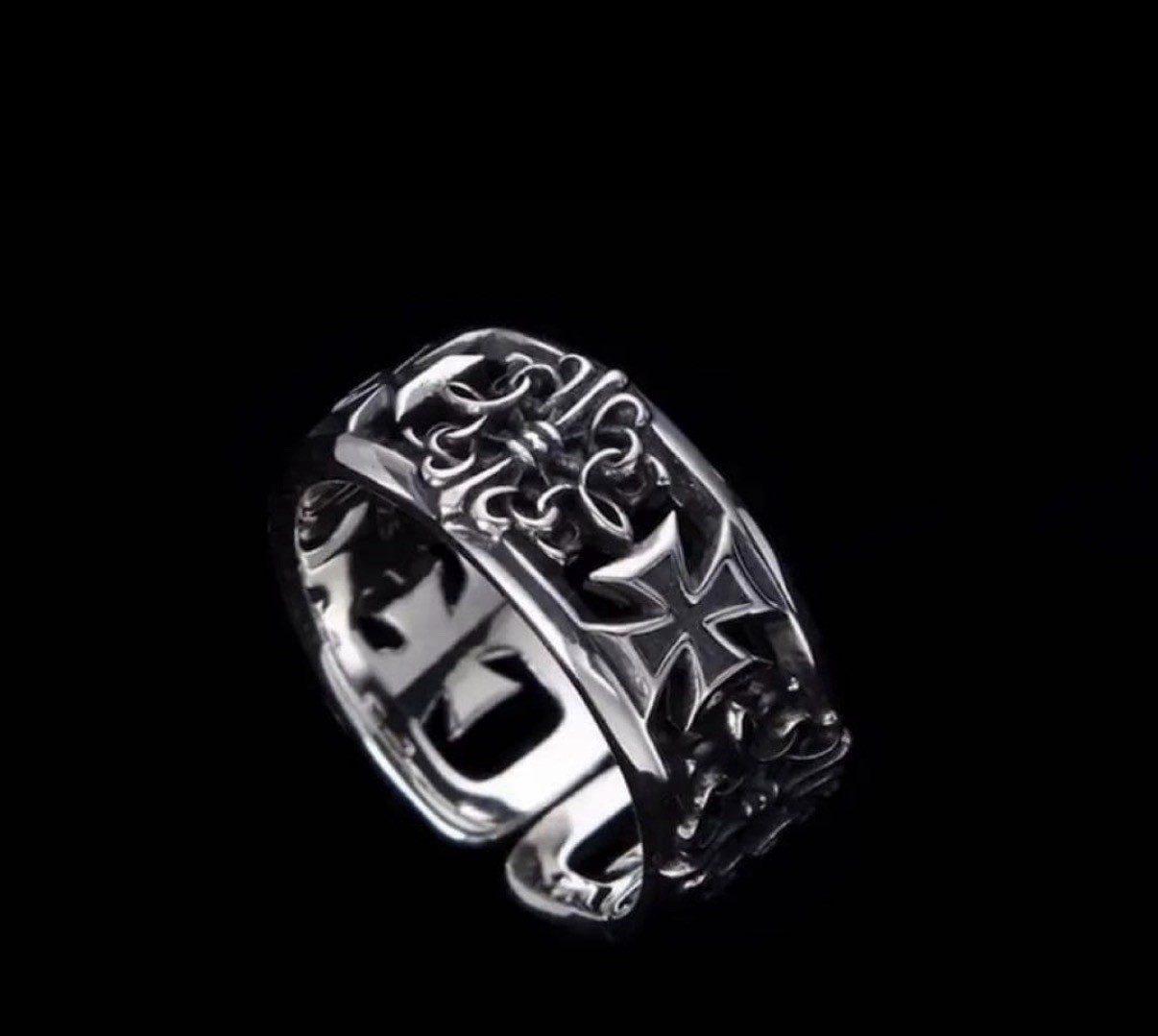 Gothic Cross Ring Silver Adjustable Band Punk Biker Vintage Unisex Jewelry