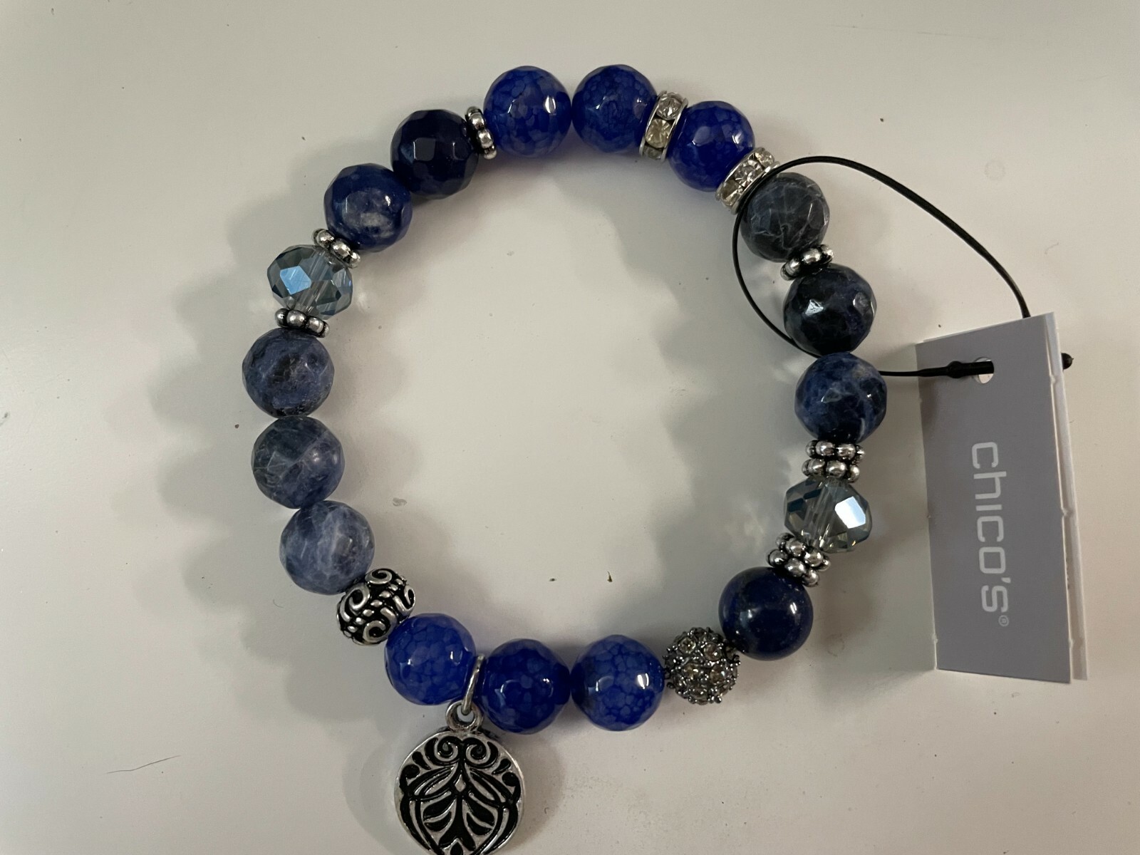 Chico’s Stretch Bracelet Blue Lapis & Glass Beads Silver all occasion gift mothe