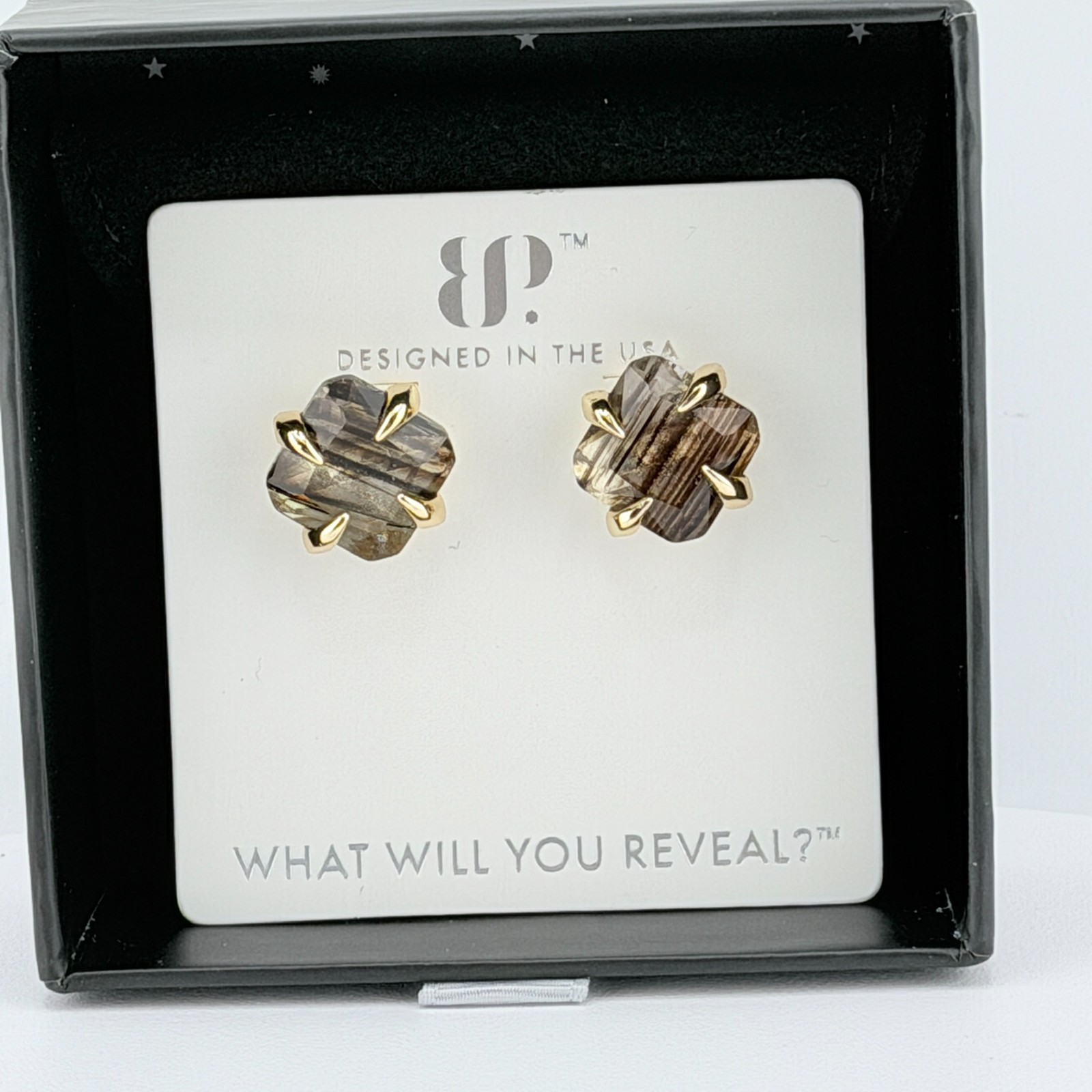 Bomb Party Earrings “The Fractra Studs” Rutilated Quartz On Yellow Gold