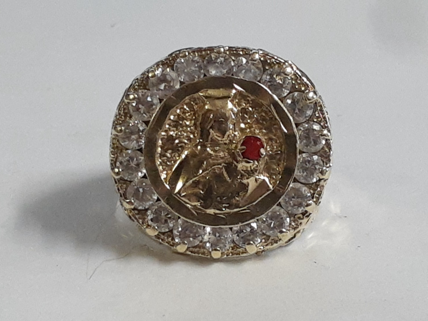 (RI4) 10k Yellow Gold Saint Barbara “CZ” Mens Ring (7.3 Grams) Size 9