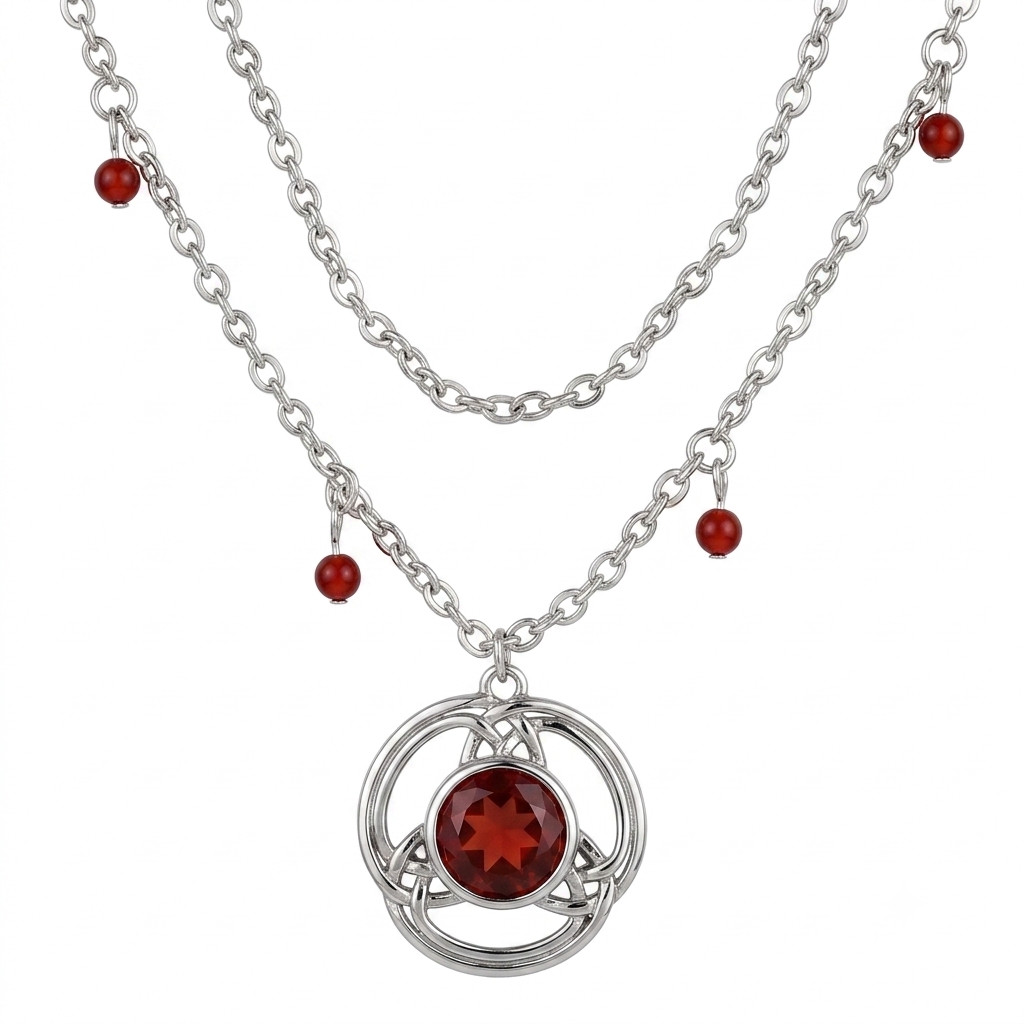 Geometric Red Crystal Pendant Necklace Silver Tone Alloy Chain Women Gif