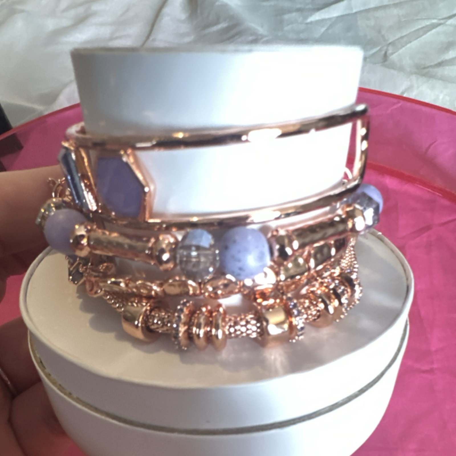 BP Stackable Charm Bracelet Rose Gold Plated Lab Created Purple Stones