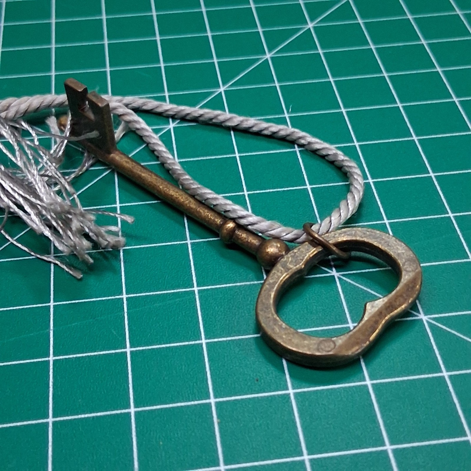Vintage Dark Brass 3.25” Skeleton Key & Gray Tassle