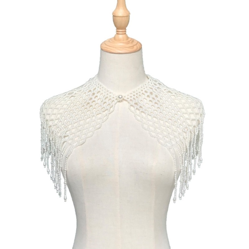Detachable Fake Collar Pearl Beaded Tassel Choker Necklace Jewelry Shawl Poncho