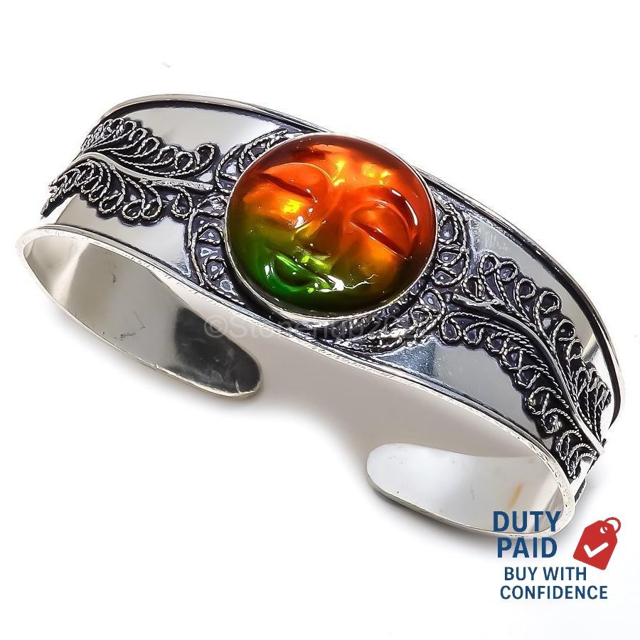 Bi-Color Praying Face Anniversary Engagement Wife Boho Cuff Jewelry 925 Silver