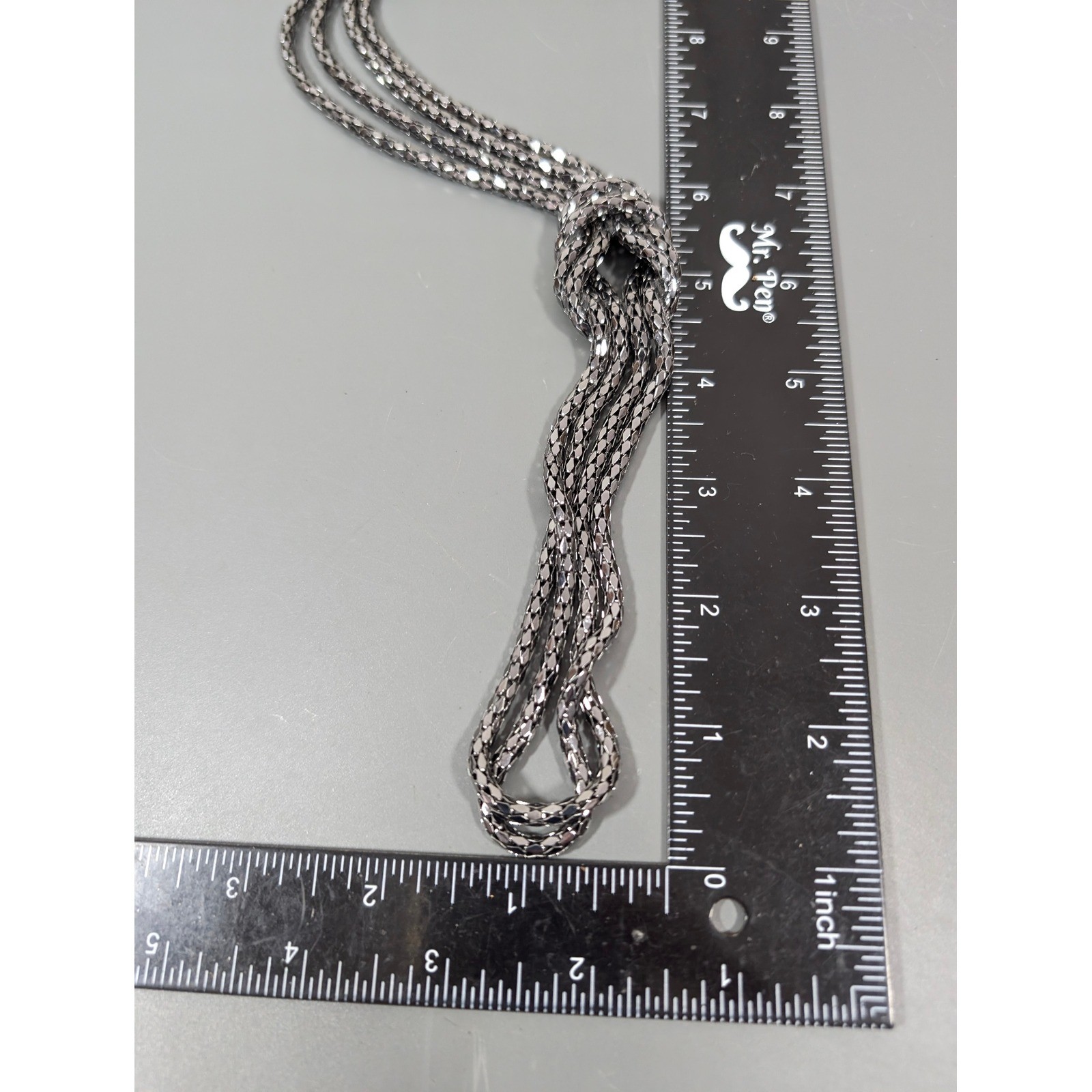 Double Gunmetal Gray Chain Necklace 26″ Layered Knot Minimalist Statement