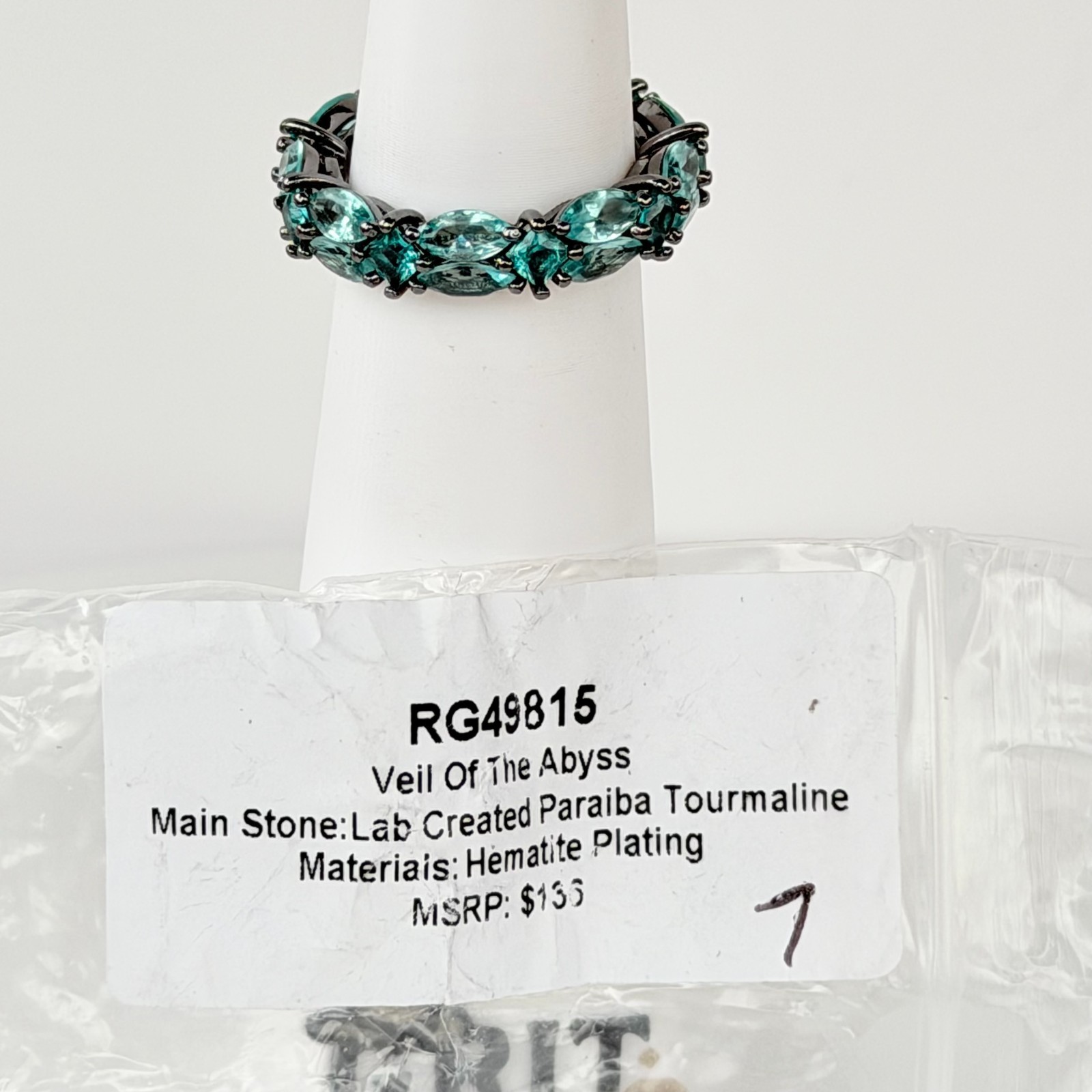 Bomb Party Sirens Veil of The Abyss Pariba on Hematite Ring Sz 7
