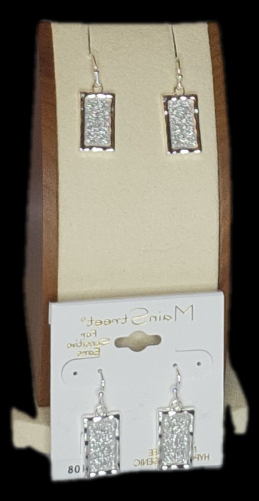 Main Street Earrings Silver Retangular Sensitive Ears #108