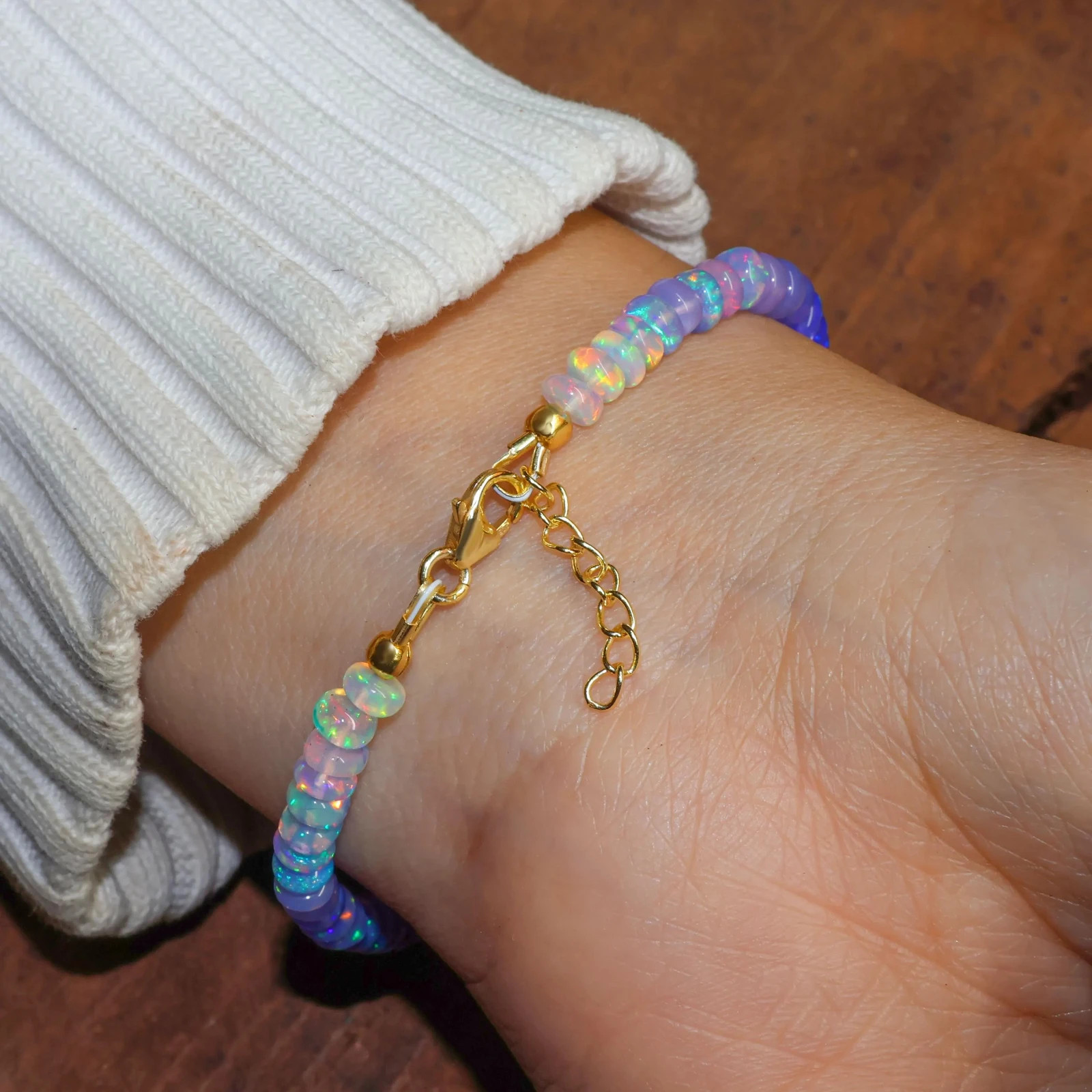Lavender Opal Shaded Beads Charm Bracelet, Fire Opal Kite Cut Charm Bracelet